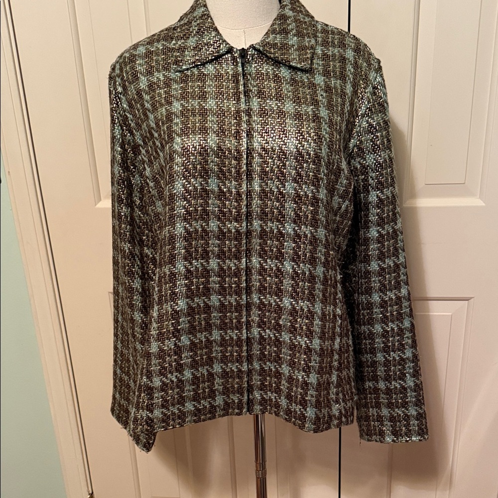 Chico's Chic Brown and Green Checkered Blazer